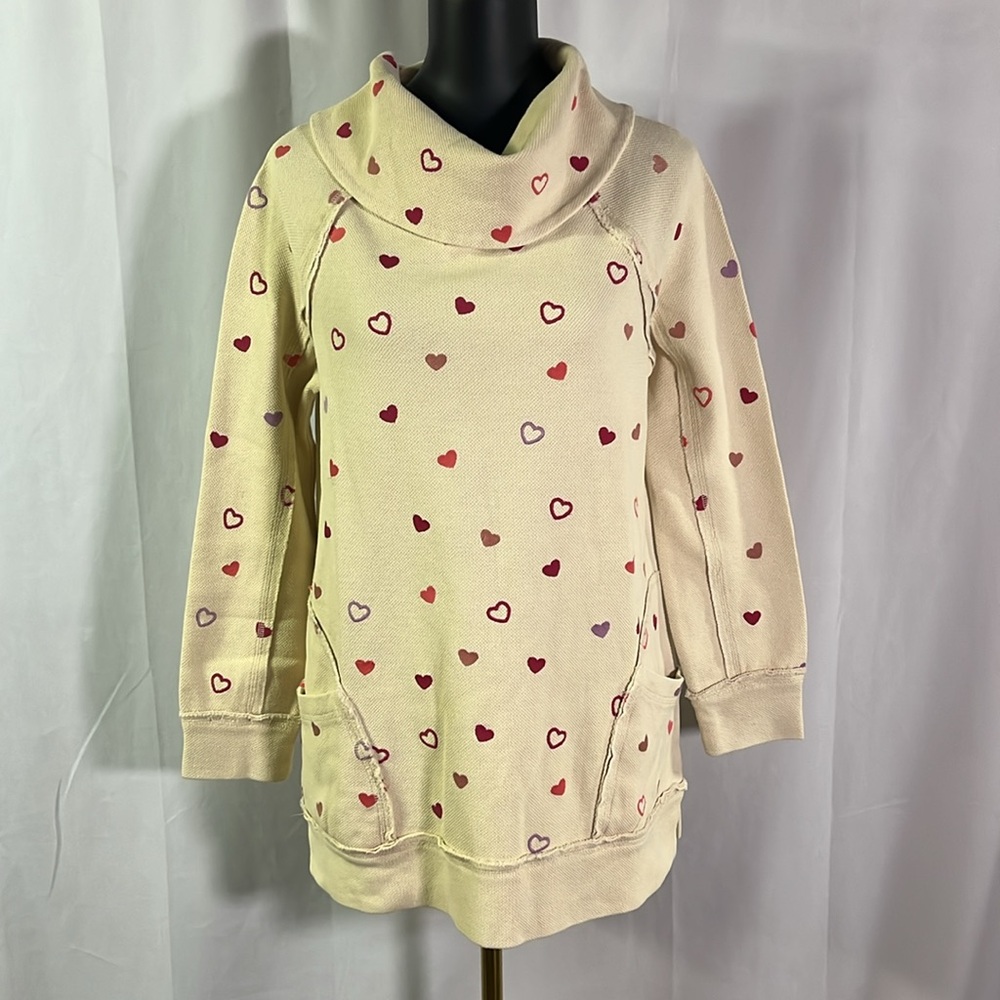 Coldwater Creek Embroidered Heart Print Textured Slouchy Turtleneck Pullover